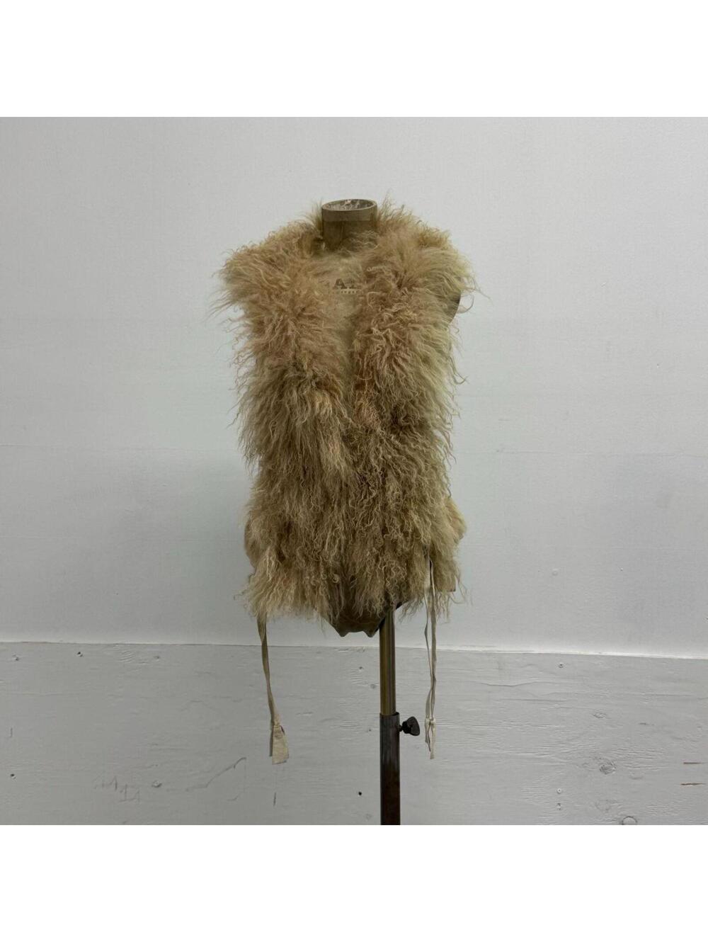 Vintage Deadstock Beige Brown Y2K Mongolian Lamb & Rabbit Fur Vest